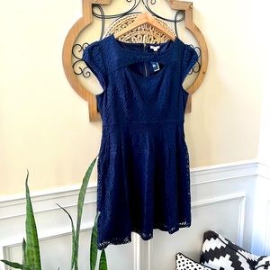 PINKY size Large navy lace dress without cut out in chest and gold zipper.